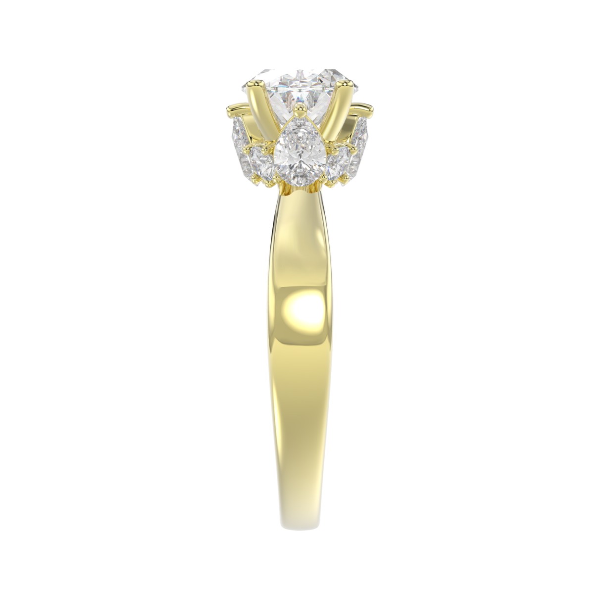 14K YELLOW GOLD 2 3/1CT ROUND/PEAR/OVAL DIAMOND LADIES RING (CENTER STONE OVAL DIAMOND 2.00CT)