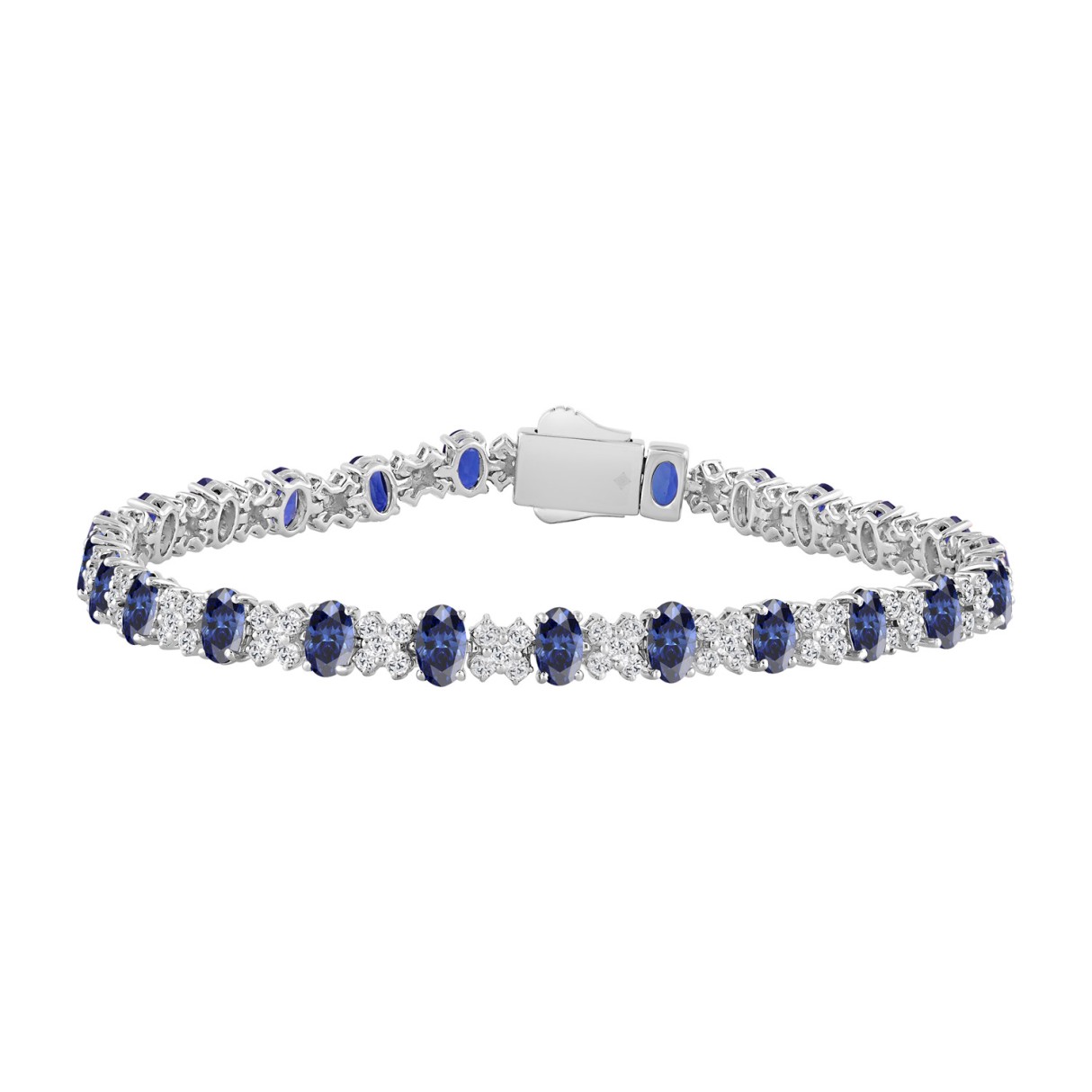 14K WHITE GOLD 10 3/8CT ROUND/BLUE SAPPHIRE OVAL DIAMOND LADIES BRACELET 