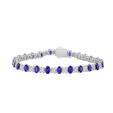 14K WHITE GOLD 10 3/8CT ROUND/TANZANITE OVAL DIAMOND LADIES BRACELET 