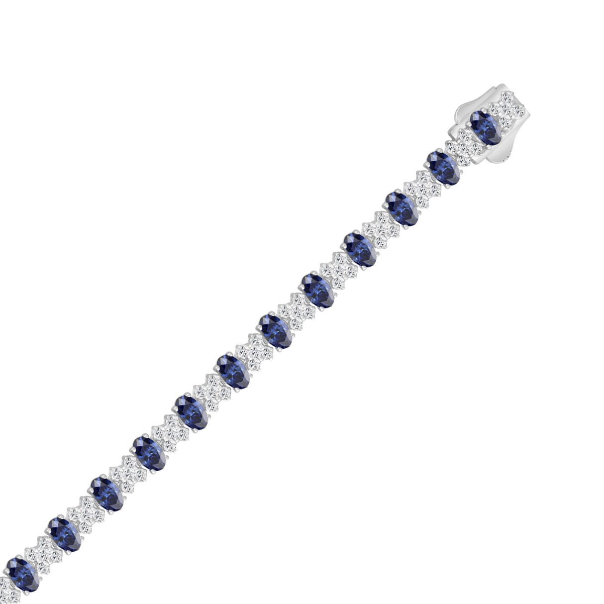14K WHITE GOLD 10 3/8CT ROUND/BLUE SAPPHIRE OVAL DIAMOND LADIES BRACELET 