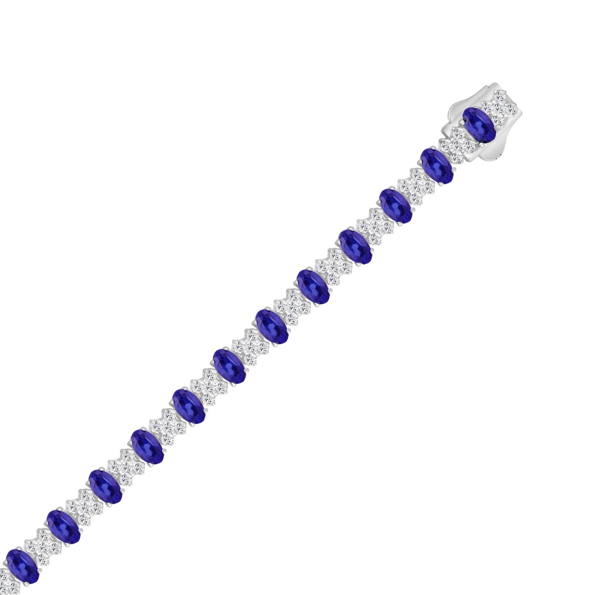 14K WHITE GOLD 10 3/8CT ROUND/TANZANITE OVAL DIAMOND LADIES BRACELET 