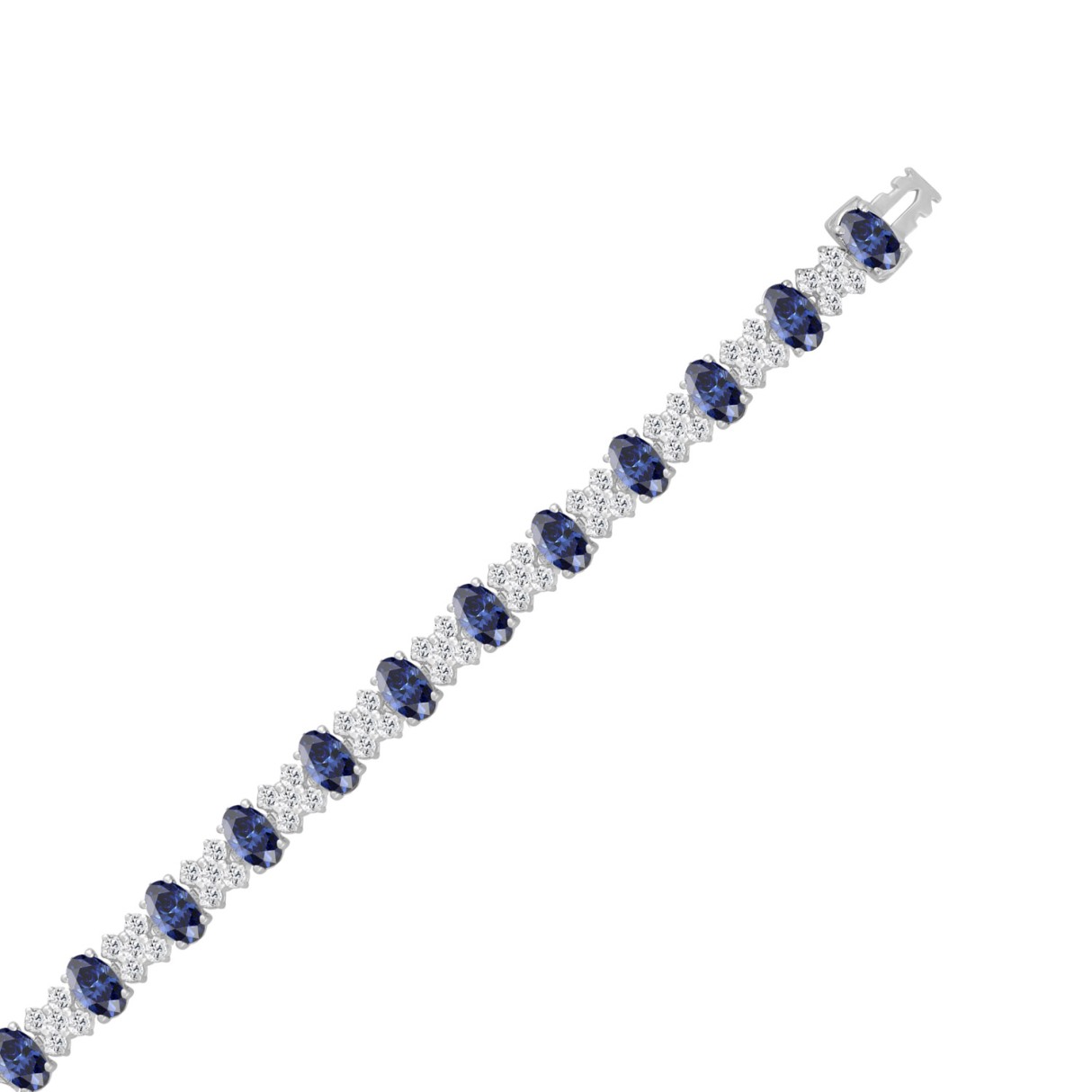 14K WHITE GOLD 10 3/8CT ROUND/BLUE SAPPHIRE OVAL DIAMOND LADIES BRACELET 