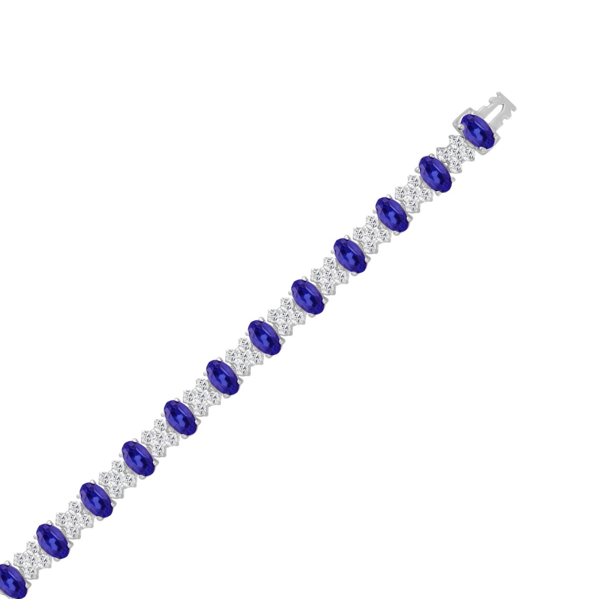 14K WHITE GOLD 10 3/8CT ROUND/TANZANITE OVAL DIAMOND LADIES BRACELET 