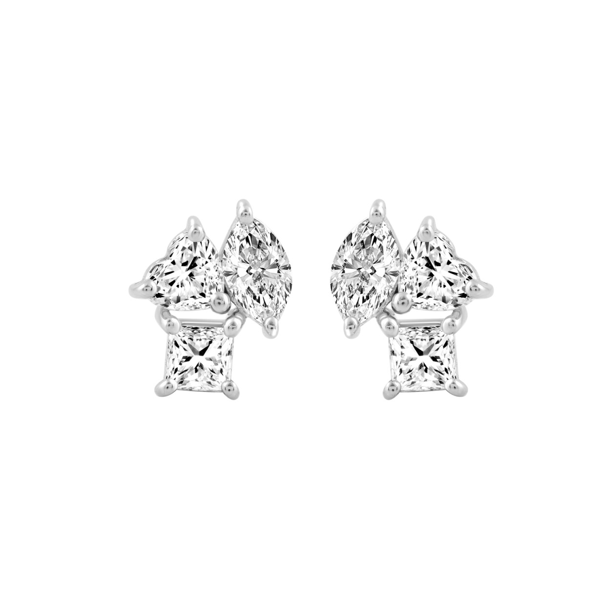 LADIES EARRINGS 1 1/5CT PRINCESS/MARQUISE/HEART DIAMOND 14K WHITE GOLD 