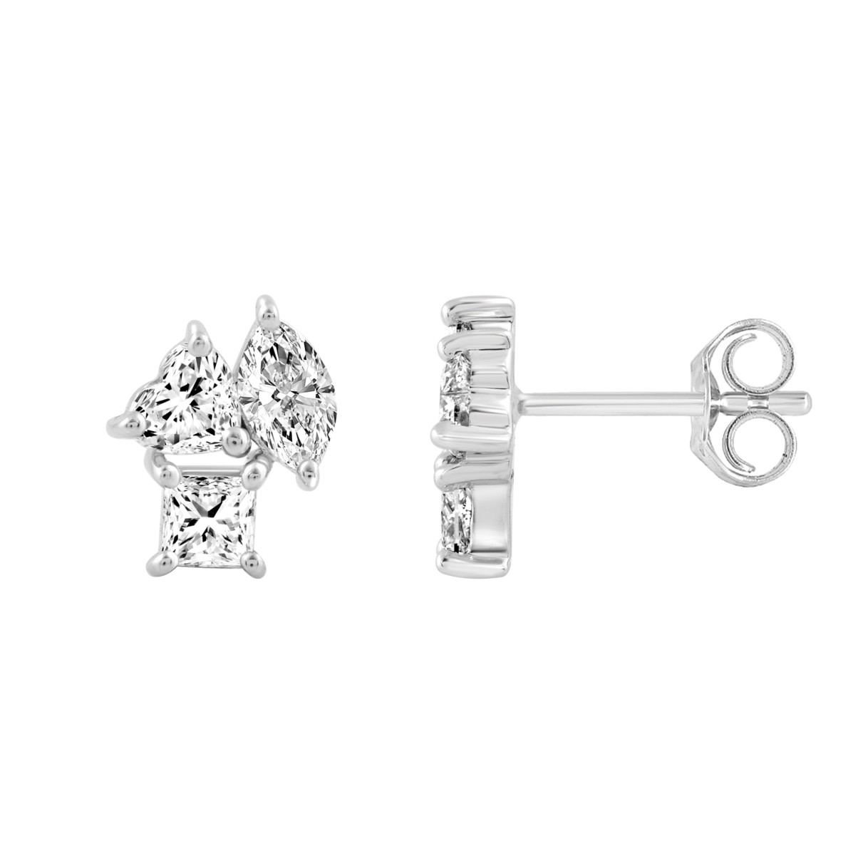 LADIES EARRINGS 1 1/5CT PRINCESS/MARQUISE/HEART DIAMOND 14K WHITE GOLD 