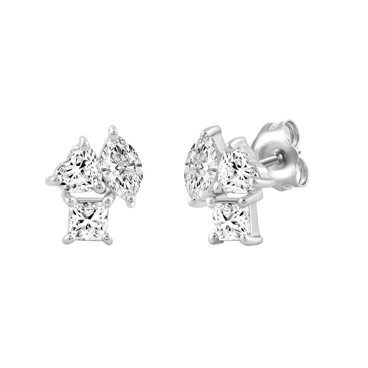 LADIES EARRINGS 1 1/5CT PRINCESS/MARQUISE/HEART DIAMOND 14K WHITE GOLD 