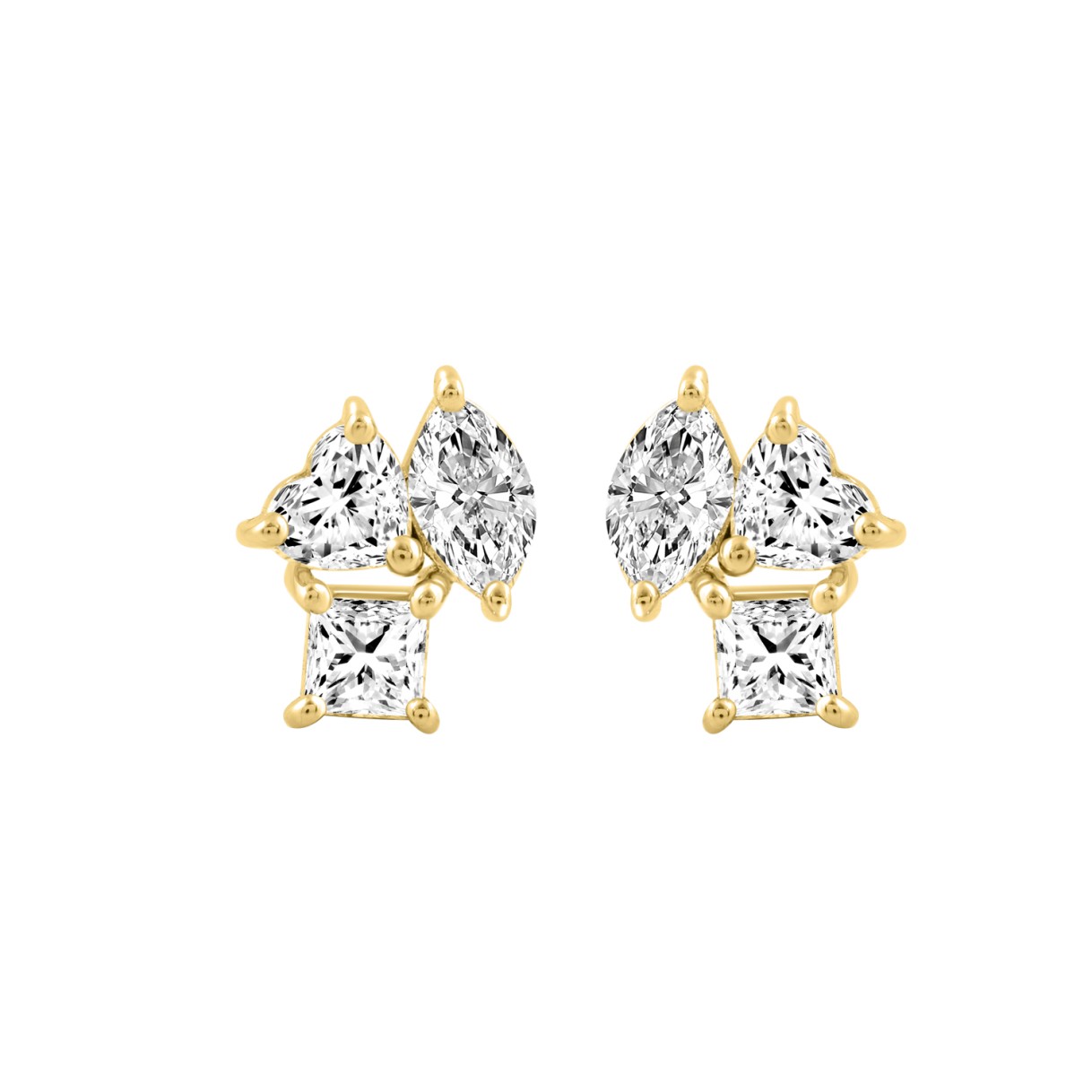 LADIES EARRINGS 1 1/5CT PRINCESS/MARQUISE/HEART DIAMOND 14K YELLOW GOLD 