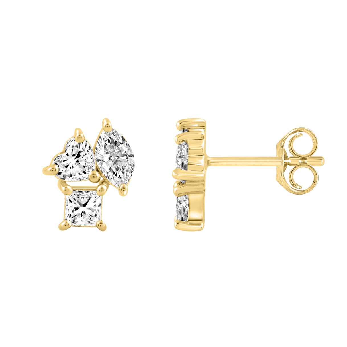 LADIES EARRINGS 1 1/5CT PRINCESS/MARQUISE/HEART DIAMOND 14K YELLOW GOLD 