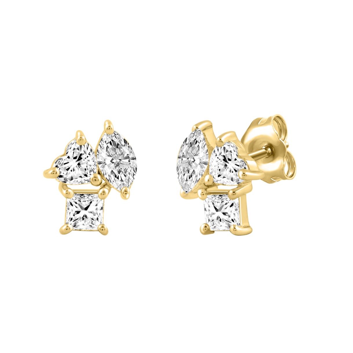 LADIES EARRINGS 1 1/5CT PRINCESS/MARQUISE/HEART DIAMOND 14K YELLOW GOLD 