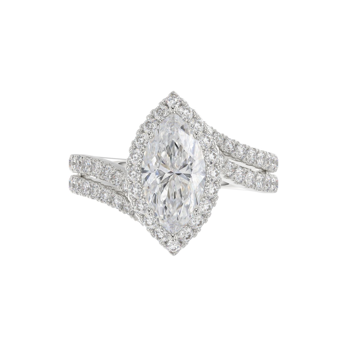 14K WHITE GOLD 2 3/4CT ROUND/MARQUISE DIAMOND LADIES RING (CENTER STONE MARQUISE DIAMOND 2CT)