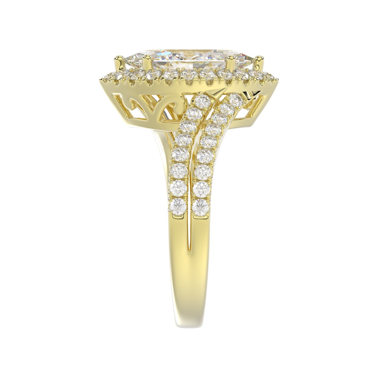 14K YELLOW GOLD 2 3/4CT ROUND/MARQUISE DIAMOND LADIES RING (CENTER STONE MARQUISE DIAMOND 2CT)