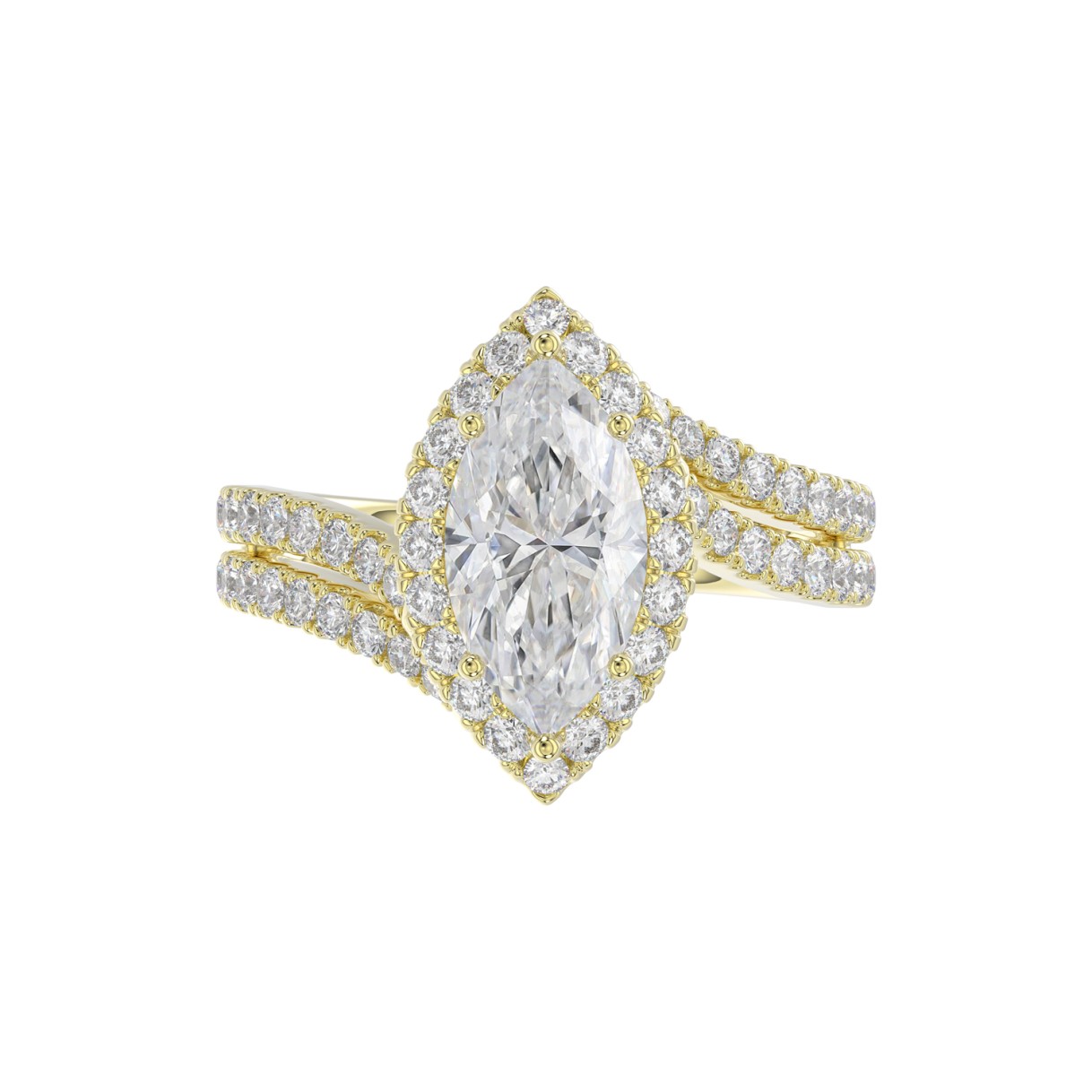 14K YELLOW GOLD 2 3/4CT ROUND/MARQUISE DIAMOND LADIES RING (CENTER STONE MARQUISE DIAMOND 2CT)