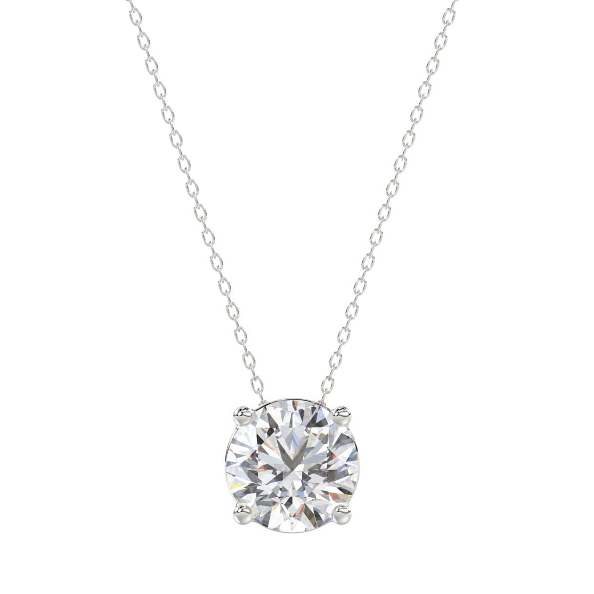 LADIES SOLITAIRE PENDANT WITH UNDER-PASS CHAIN 1 1/2CT ROUND DIAMOND 14K WHITE GOLD 
