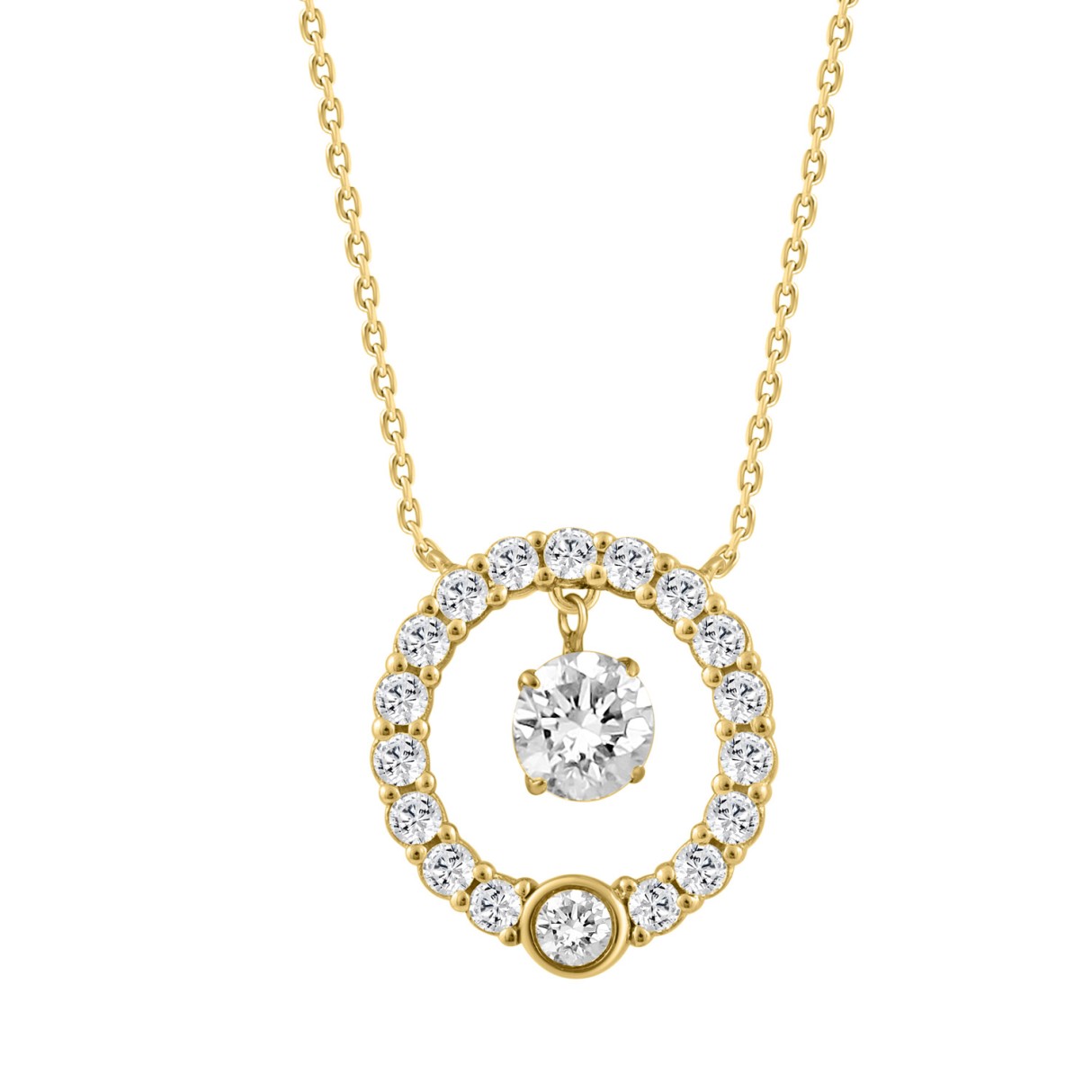 14K YELLOW GOLD 1.00CT ROUND DIAMOND LADIES NECKLACE