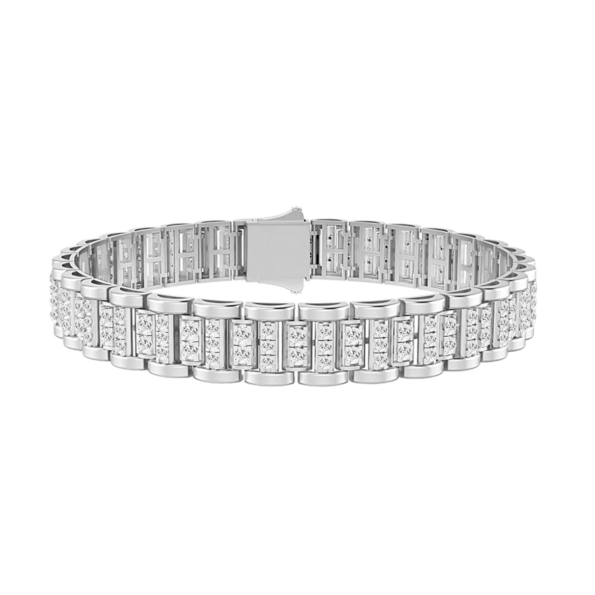 10K WHITE GOLD 5.00CT ROUND DIAMOND MEN'S BRACELET...