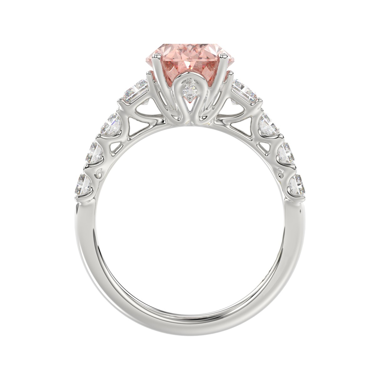 14K WHITE GOLD 4 3/4CT ROUND/OVAL/RADIANT DIAMOND LADIES RING (CENTER STONE OVAL PINK DIAMOND 3.00CT)