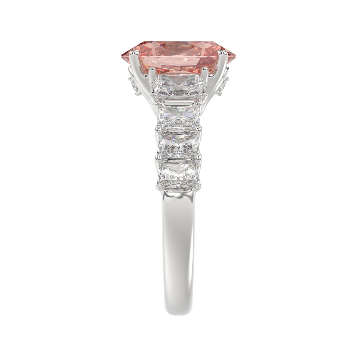 14K WHITE GOLD 4 3/4CT ROUND/OVAL/RADIANT DIAMOND LADIES RING (CENTER STONE OVAL PINK DIAMOND 3.00CT)