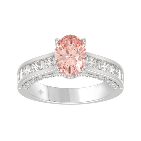 14K WHITE GOLD 2 3/4CT ROUND/OVAL/PRINCESS/BAGUETTE DIAMOND LADIES RING (CENTER STONE PINK OVAL DIAMOND 1 1/2CT)