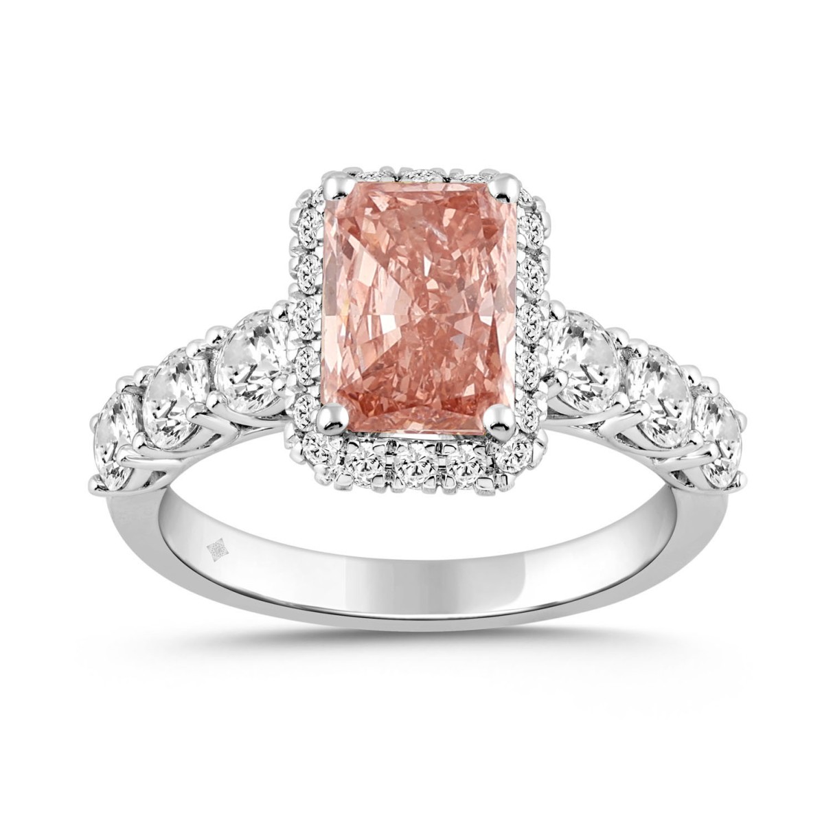 14K WHITE GOLD 3 1/2CT ROUND/RADIANT DIAMOND LADIES RING (CENTER STONE RADIANT PINK DIAMOND 2CT)