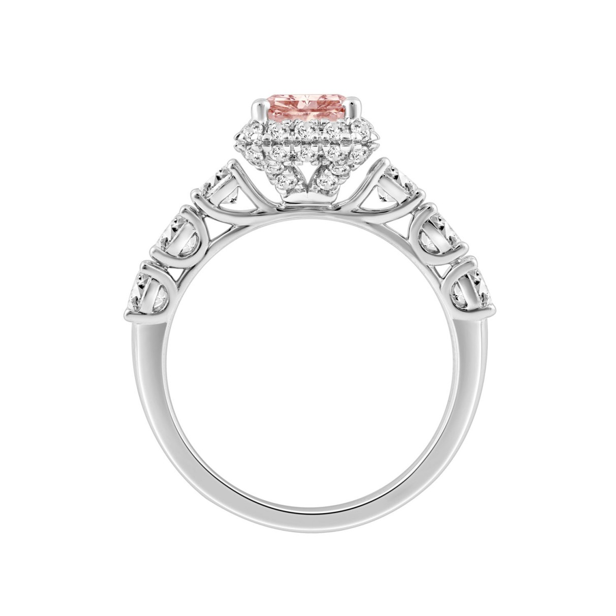 14K WHITE GOLD 3 1/2CT ROUND/RADIANT DIAMOND LADIES RING (CENTER STONE RADIANT PINK DIAMOND 2CT)