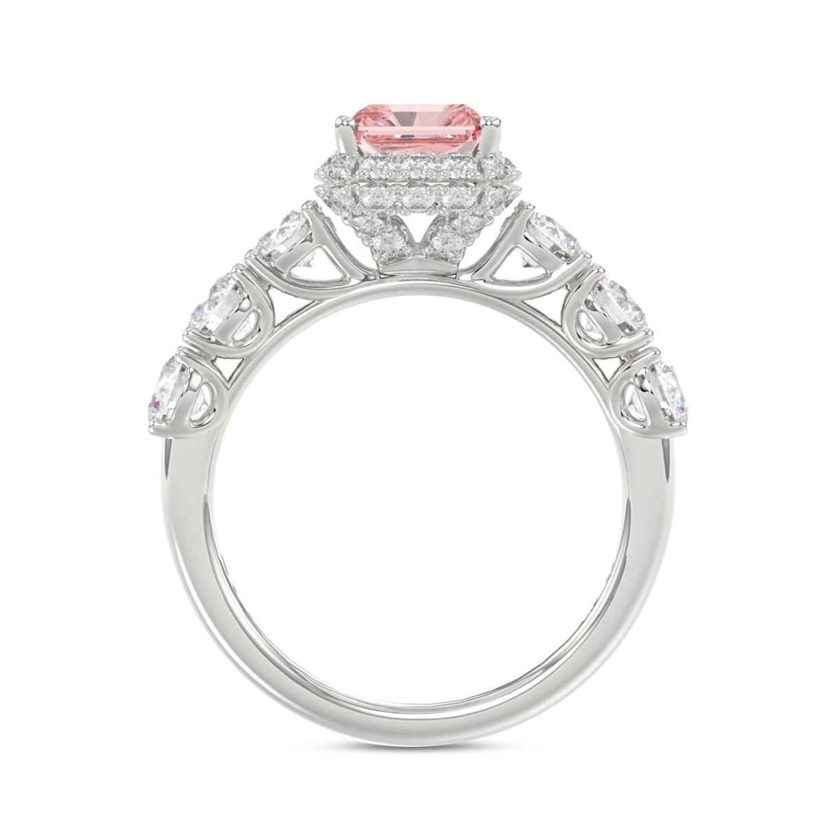 ETERNAL BLUSH COLLECTION 14K WHITE GOLD 3 1/2CT ROUND/ PINK RADIANT DIAMOND LADIES RING (CENTER STONE PINK RADIANT DIAMOND 2CT)