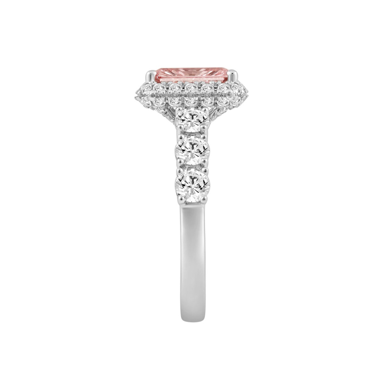 14K WHITE GOLD 3 1/2CT ROUND/RADIANT DIAMOND LADIES RING (CENTER STONE RADIANT PINK DIAMOND 2CT)