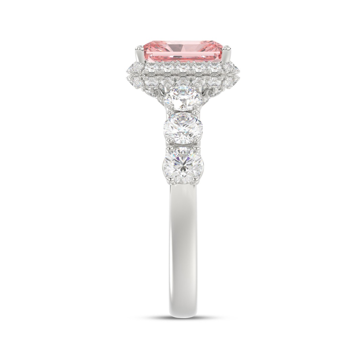 ETERNAL BLUSH COLLECTION 14K WHITE GOLD 3 1/2CT ROUND/ PINK RADIANT DIAMOND LADIES RING (CENTER STONE PINK RADIANT DIAMOND 2CT)