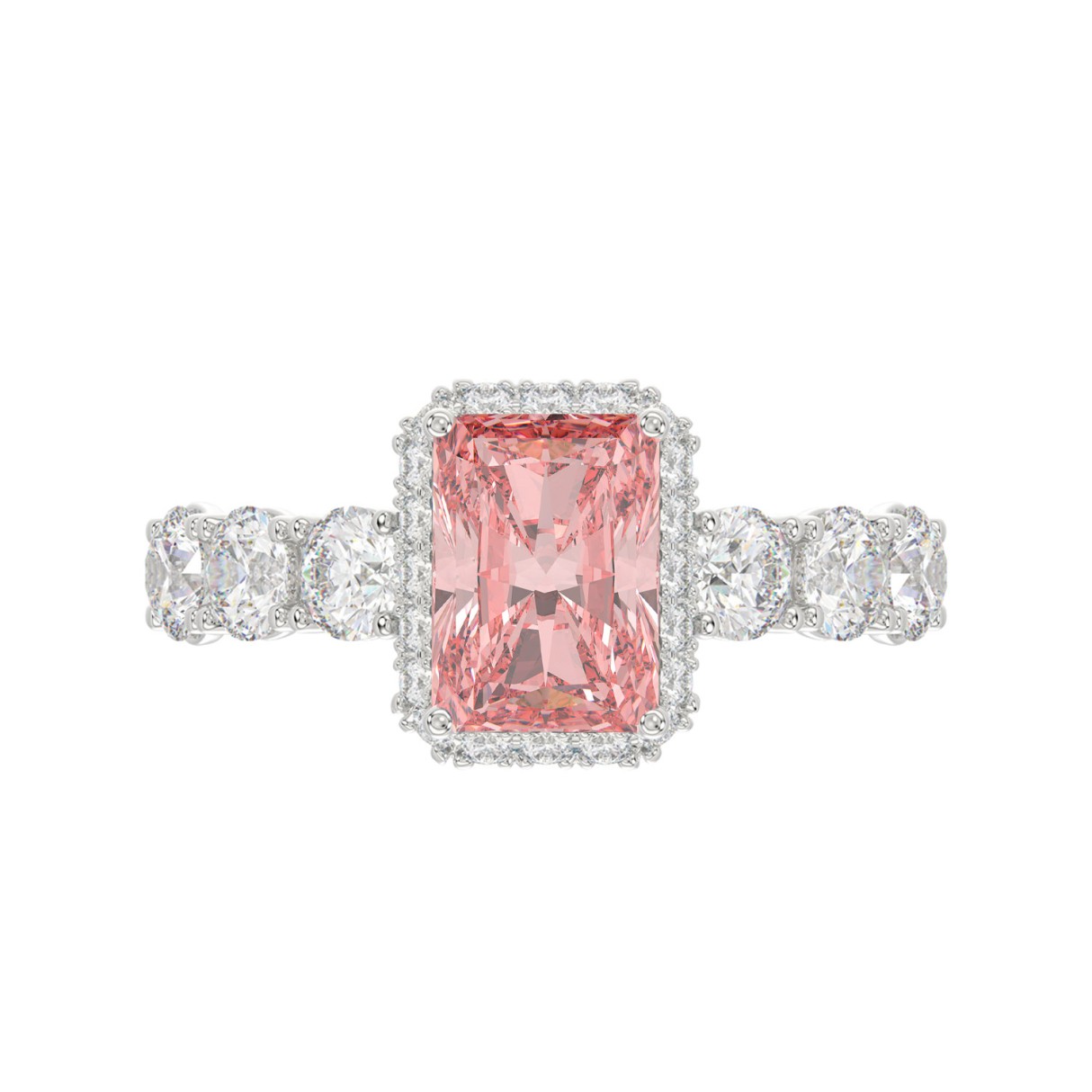 14K WHITE GOLD 3 1/2CT ROUND/RADIANT DIAMOND LADIES RING (CENTER STONE RADIANT PINK DIAMOND 2CT)