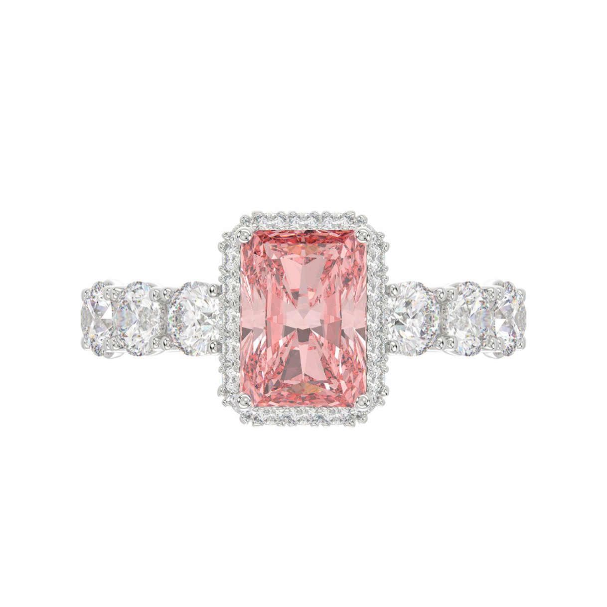 ETERNAL BLUSH COLLECTION 14K WHITE GOLD 3 1/2CT ROUND/ PINK RADIANT DIAMOND LADIES RING (CENTER STONE PINK RADIANT DIAMOND 2CT)