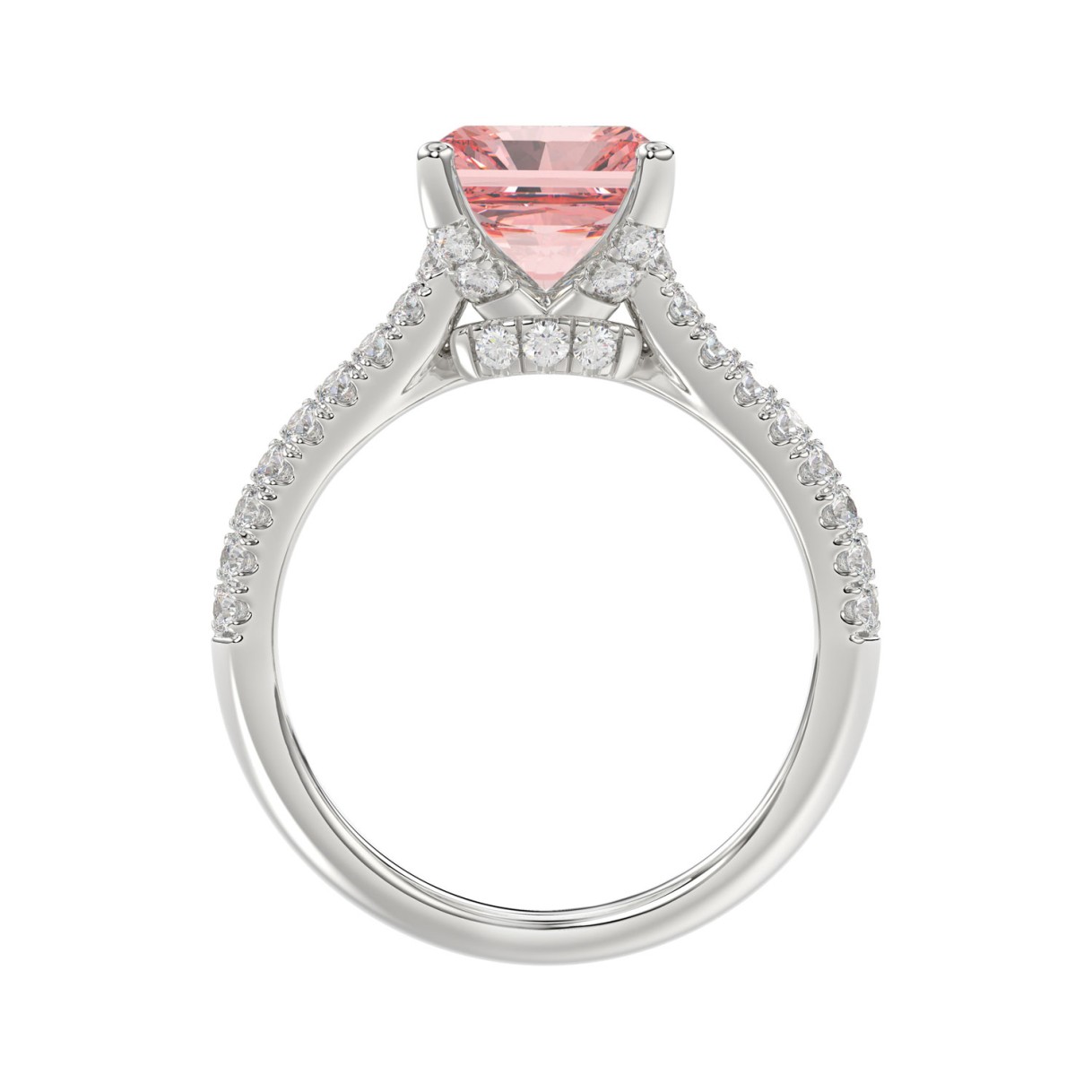 ETERNAL BLUSH COLLECTION 14K WHITE GOLD 4.00CT ROUND / BAGUETTE & PINK RADIANT DIAMOND LADIES RING  (CENTER STONE PINK RADIANT DIAMOND 3CT)