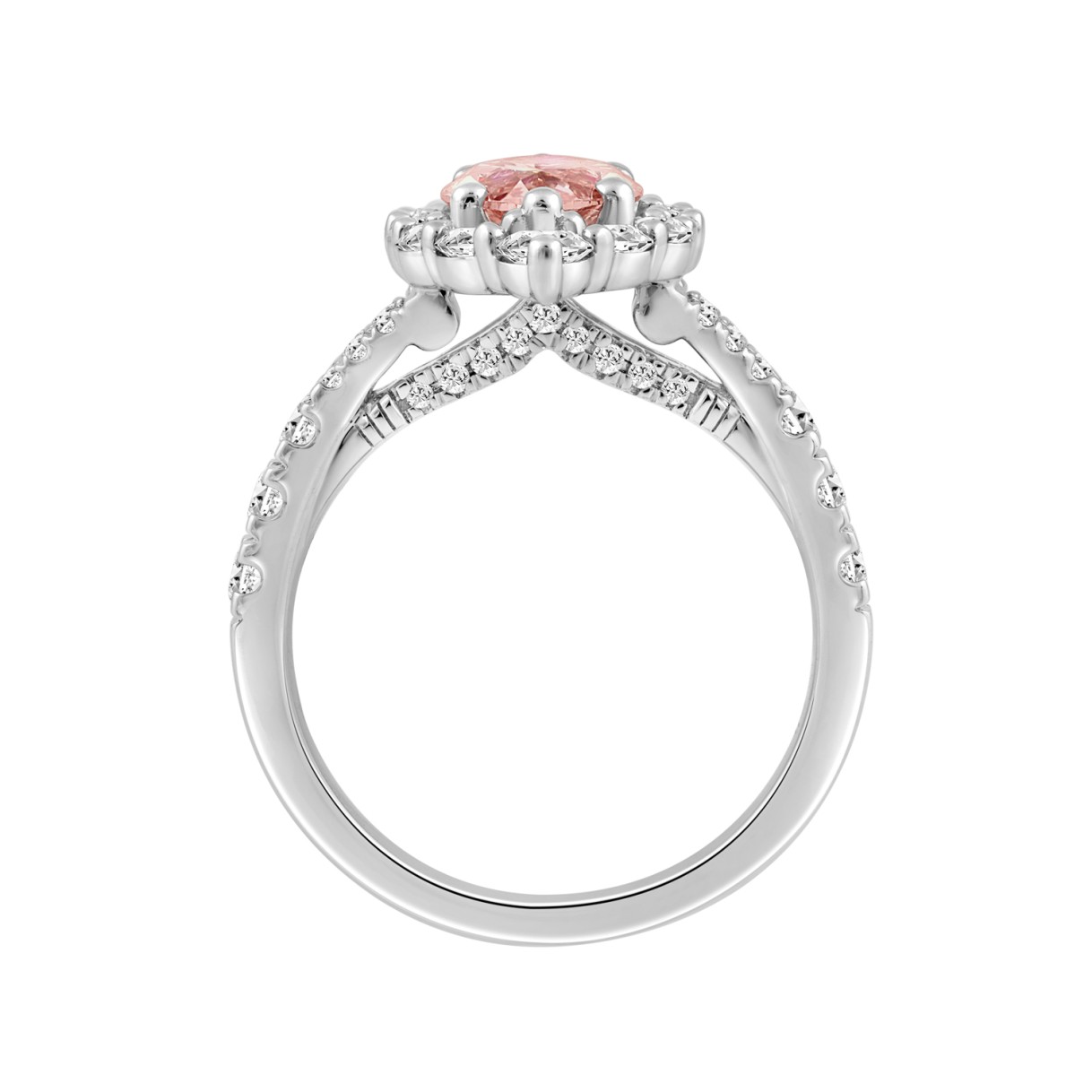 ETERNAL BLUSH COLLECTION 14K WHITE GOLD 3 1/4CT ROUND/MARQUISE DIAMOND LADIES RING  (CENTER STONE PINK MARQUISE DIAMOND 2CT)