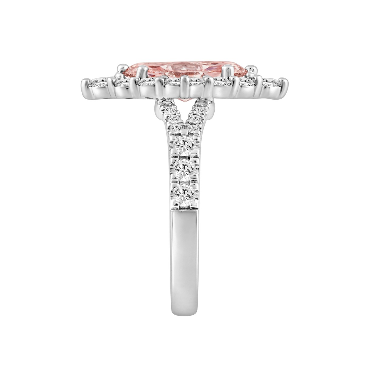 14K WHITE GOLD 3 1/4CT ROUND/MARQUISE DIAMOND LADIES RING  (CENTER STONE MARQUISE PINK DIAMOND 2CT)