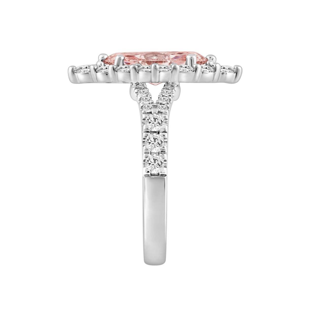 ETERNAL BLUSH COLLECTION 14K WHITE GOLD 3 1/4CT ROUND/MARQUISE DIAMOND LADIES RING  (CENTER STONE PINK MARQUISE DIAMOND 2CT)