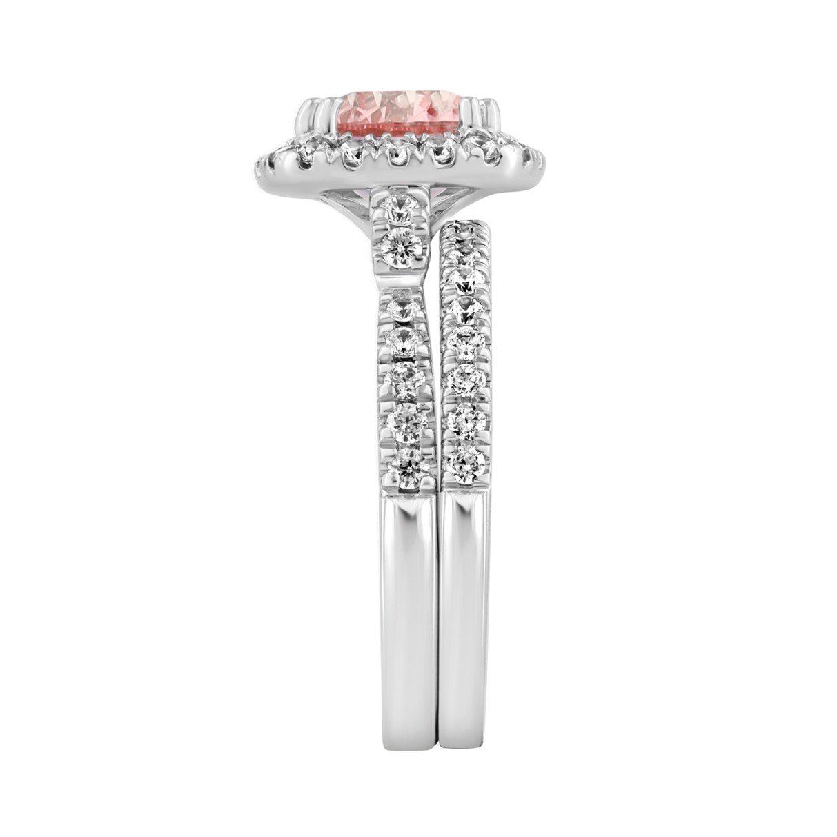 14K WHITE GOLD 3 3/4CT ROUND/CUSHION DIAMOND LADIES BRIDAL SET (CENTER STONE CUSHION PINK DIAMOND 3CT)