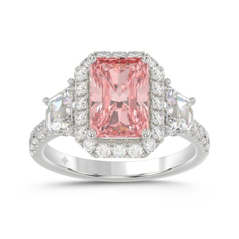 14K WHITE GOLD 4 1/4CT ROUND/RADIANT/TRAPEZOID DIAMOND LADIES RING (CENTER STONE PINK RADIANT DIAMOND 3.00CT)