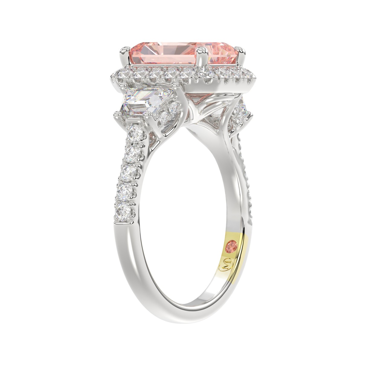 14K WHITE GOLD 4 1/4CT ROUND/RADIANT/TRAPEZOID DIAMOND LADIES RING (CENTER STONE PINK RADIANT DIAMOND 3.00CT)