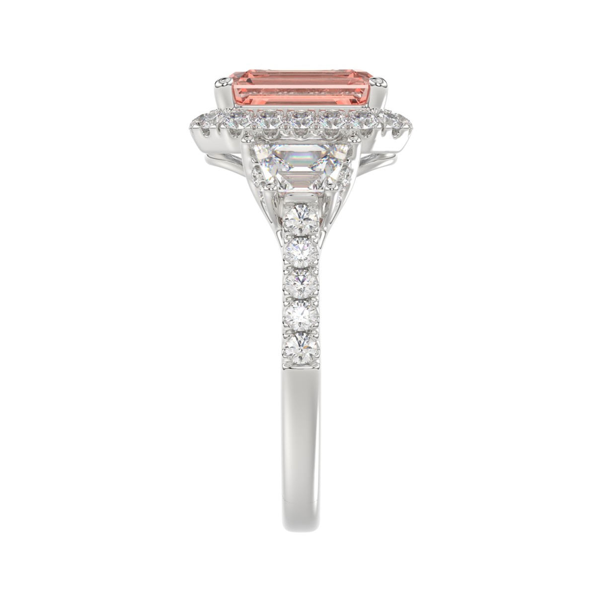 14K WHITE GOLD 4 1/4CT ROUND/RADIANT/TRAPEZOID DIAMOND LADIES RING (CENTER STONE PINK RADIANT DIAMOND 3.00CT)