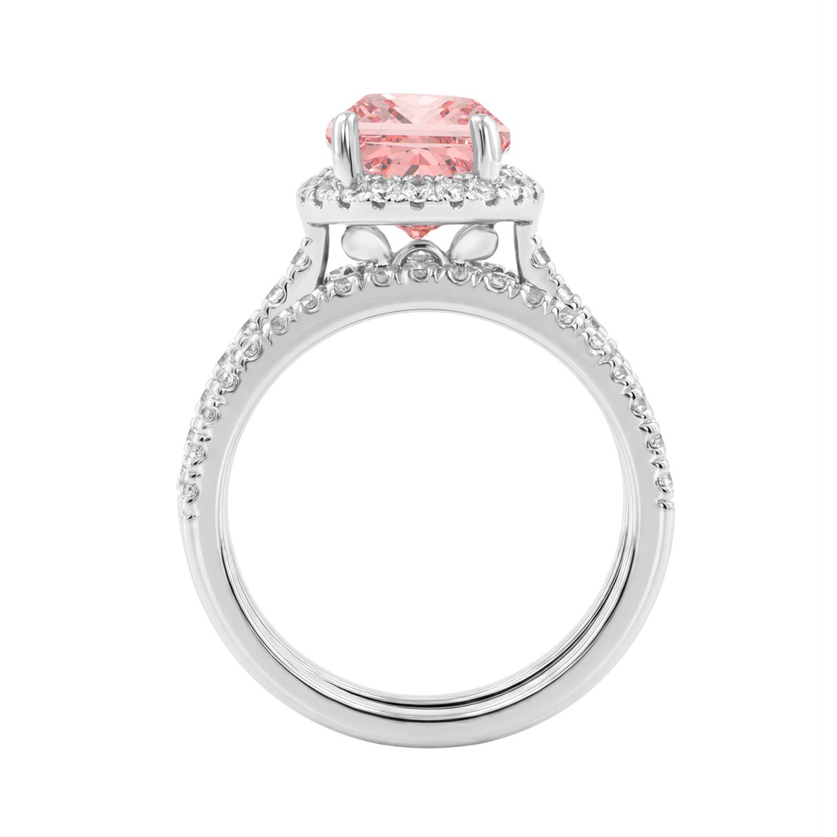 ETERNAL BLUSH COLLECTION 14K WHITE GOLD 4.00CT ROUND/PEAR DIAMOND LADIES BRIDAL SET (CENTER STONE PINK PEAR DIAMOND 3CT)