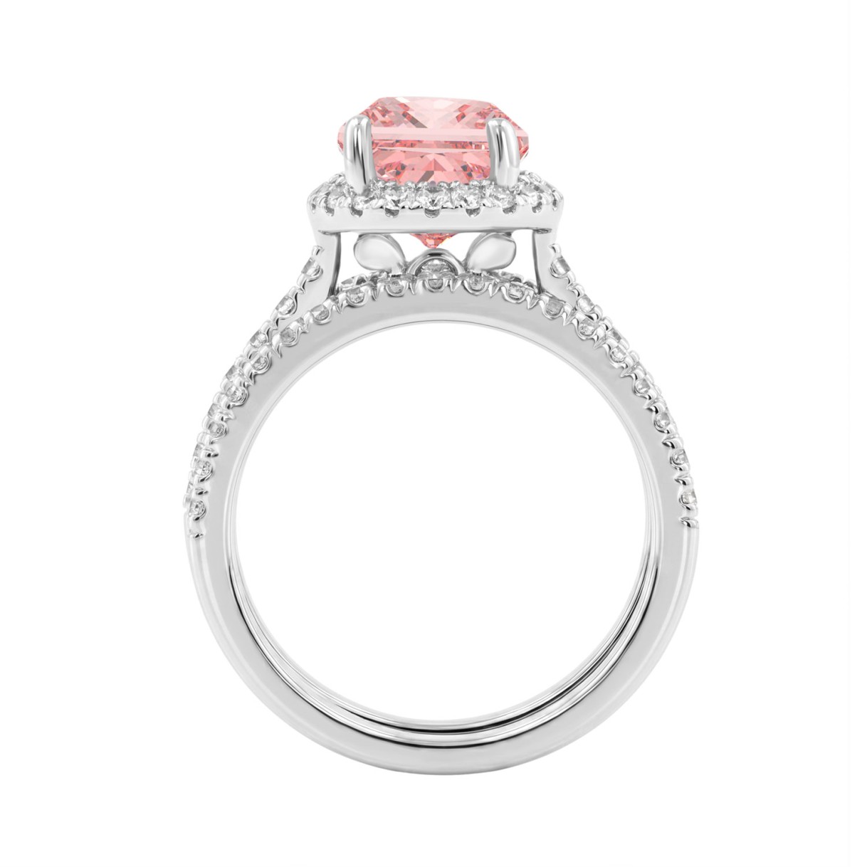 ETERNAL BLUSH COLLECTION 14K WHITE GOLD 4.00CT ROUND/PEAR DIAMOND LADIES BRIDAL SET (CENTER STONE PINK PEAR DIAMOND 3CT)
