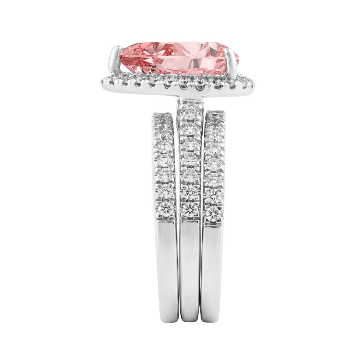 ETERNAL BLUSH COLLECTION 14K WHITE GOLD 4.00CT ROUND/PEAR DIAMOND LADIES BRIDAL SET (CENTER STONE PINK PEAR DIAMOND 3CT)