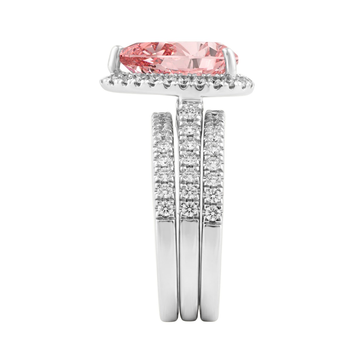 ETERNAL BLUSH COLLECTION 14K WHITE GOLD 4.00CT ROUND/PEAR DIAMOND LADIES BRIDAL SET (CENTER STONE PINK PEAR DIAMOND 3CT)