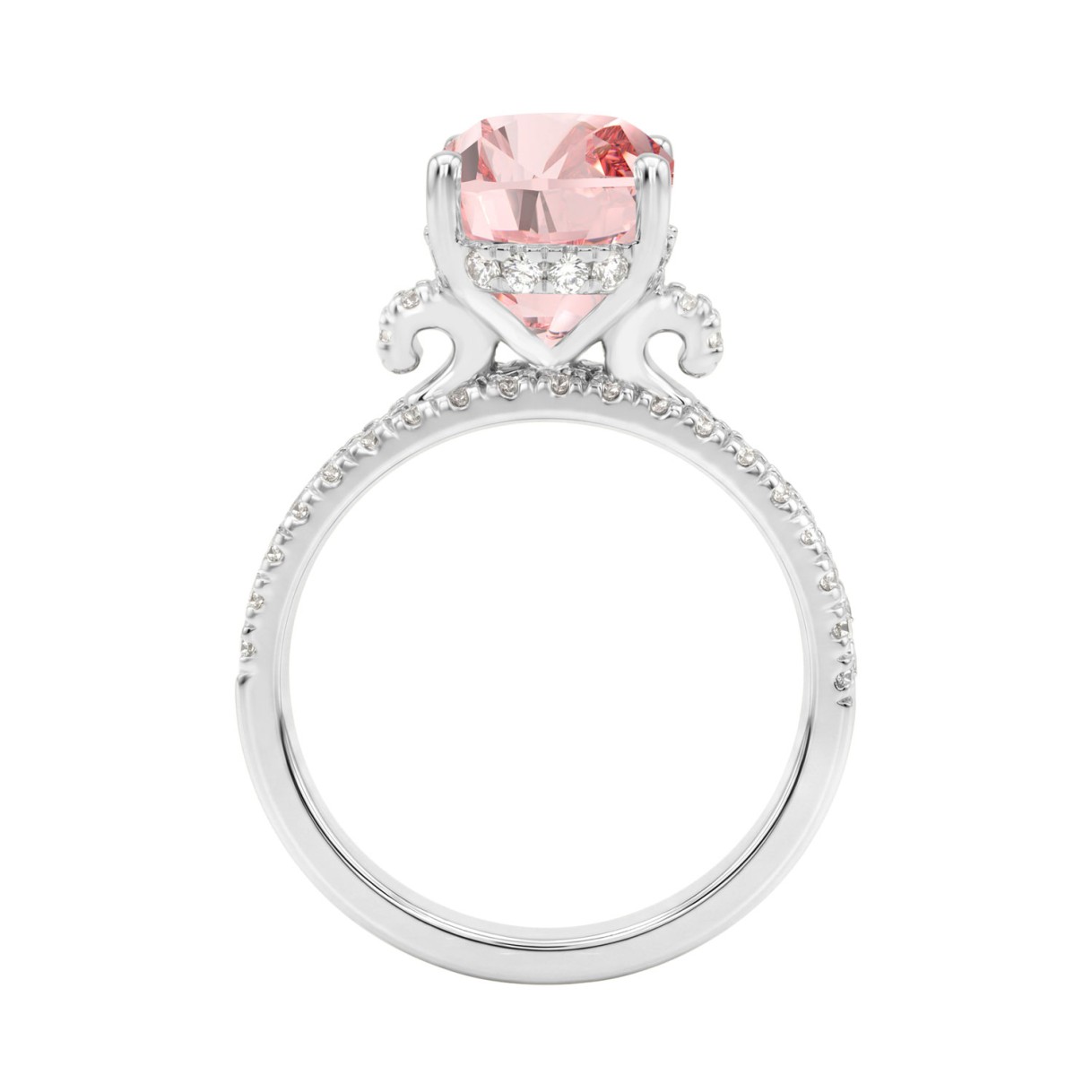 ETERNAL BLUSH COLLECTION 14K WHITE GOLD 3 3/4CT ROUND/ PINK PEAR DIAMOND LADIES BRIDAL SET  (CENTER STONE PINK PEAR DIAMOND 3CT)