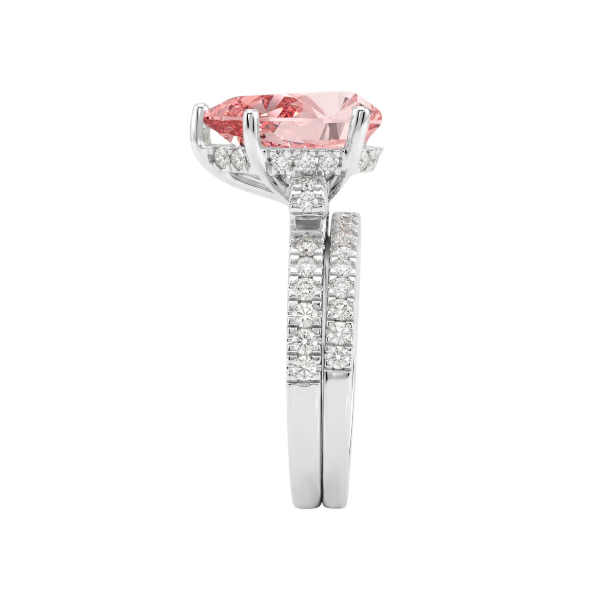 ETERNAL BLUSH COLLECTION 14K WHITE GOLD 3 3/4CT ROUND/ PINK PEAR DIAMOND LADIES BRIDAL SET  (CENTER STONE PINK PEAR DIAMOND 3CT)
