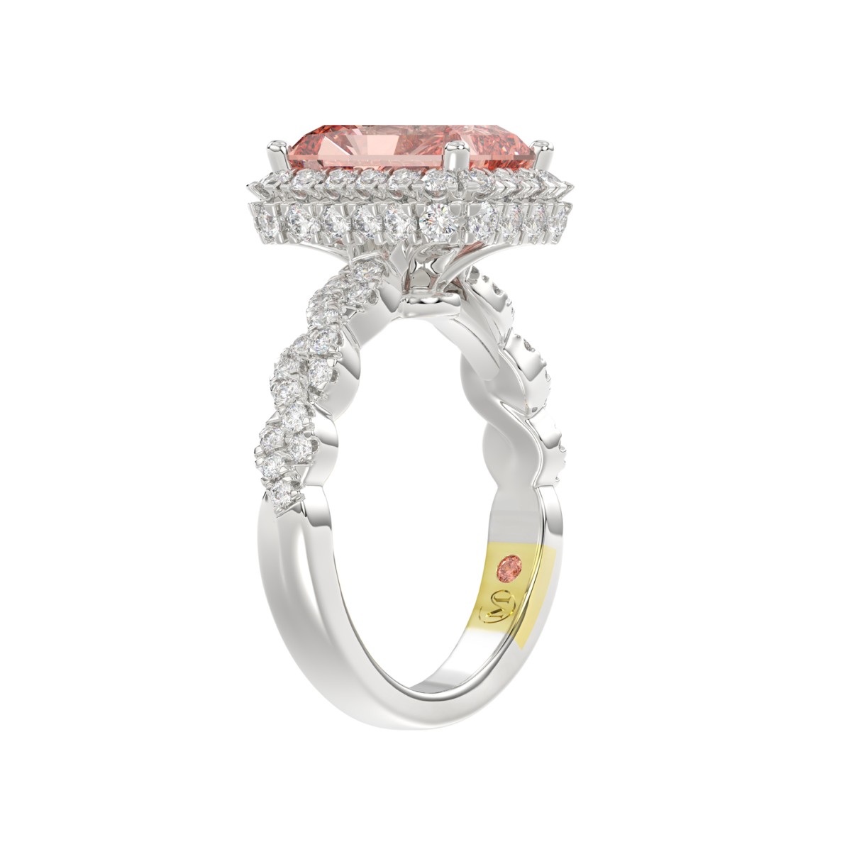 14K WHITE GOLD 4.00CT ROUND/RADIANT DIAMOND LADIES BRIDAL SET (CENTER STONE RADIANT PINK DIAMOND 3.00CT)