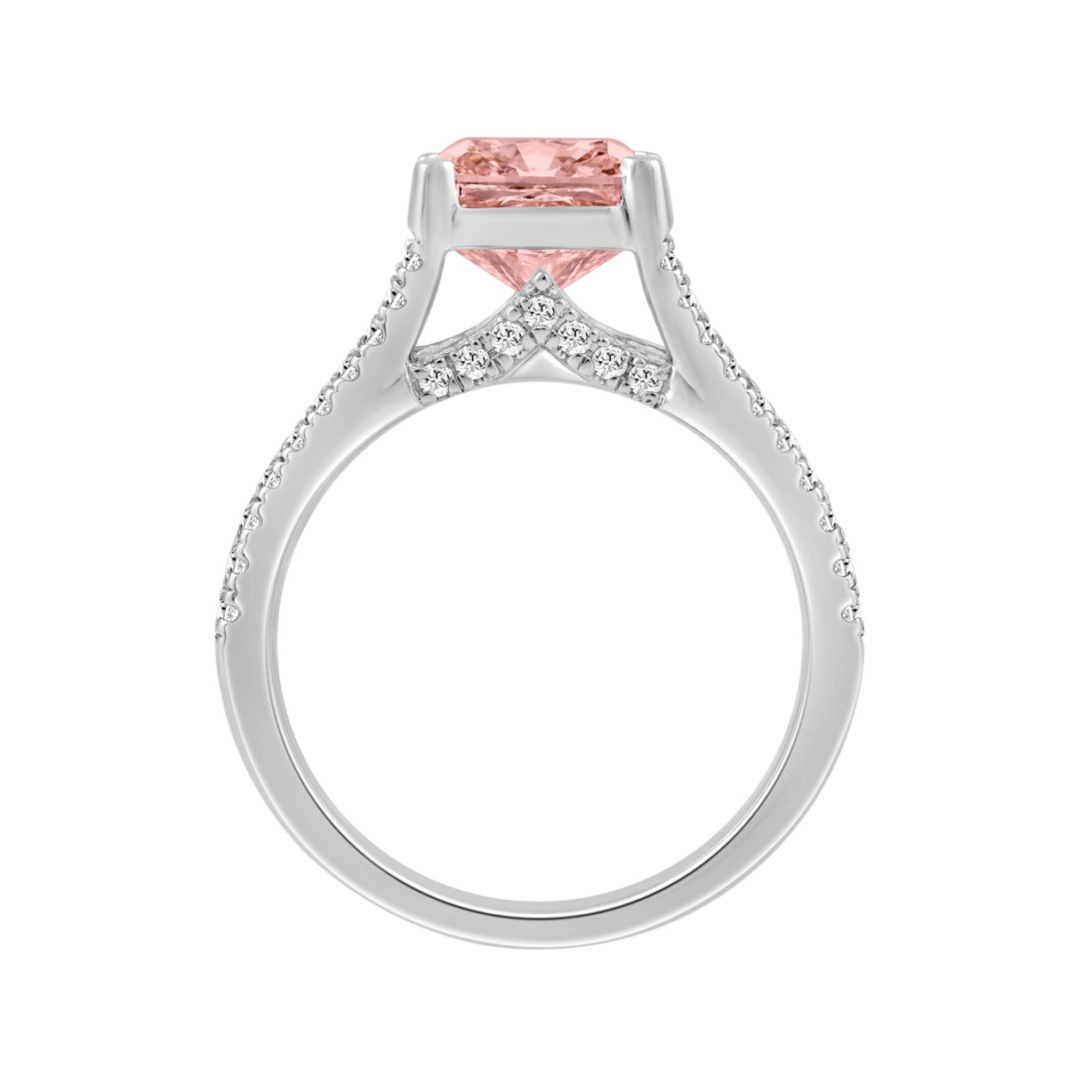 ETERNAL BLUSH COLLECTION 14K WHITE GOLD 4 1/2CT ROUND/PRINCESS/ PINK CUSHION DIAMOND LADIES BRIDAL SET (CENTER STONE PINK CUSHION DIAMOND 3CT)