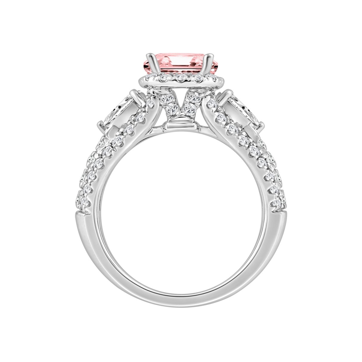 14K WHITE GOLD 3 1/2CT ROUND/PEAR/CUSHION DIAMOND LADIES BRIDAL SET (CENTER STONE CUSHION PINK DIAMOND 2CT)