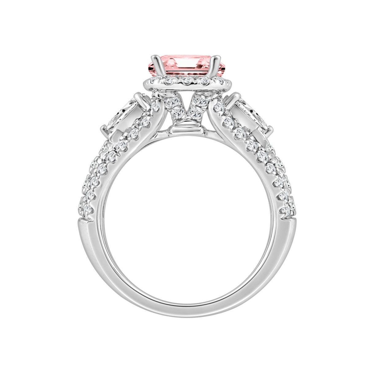 ETERNAL BLUSH COLLECTION 14K WHITE GOLD 3 1/2CT ROUND/PEAR/PINK CUSHION DIAMOND LADIES BRIDAL SET (CENTER STONE PINK CUSHION PINK DIAMOND 2CT)