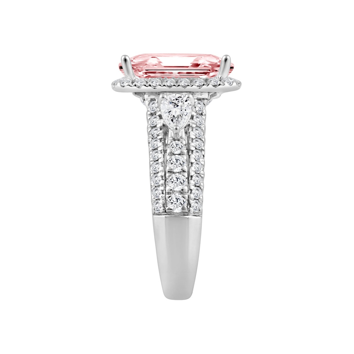 ETERNAL BLUSH COLLECTION 14K WHITE GOLD 3 1/2CT ROUND/PEAR/PINK CUSHION DIAMOND LADIES BRIDAL SET (CENTER STONE PINK CUSHION PINK DIAMOND 2CT)