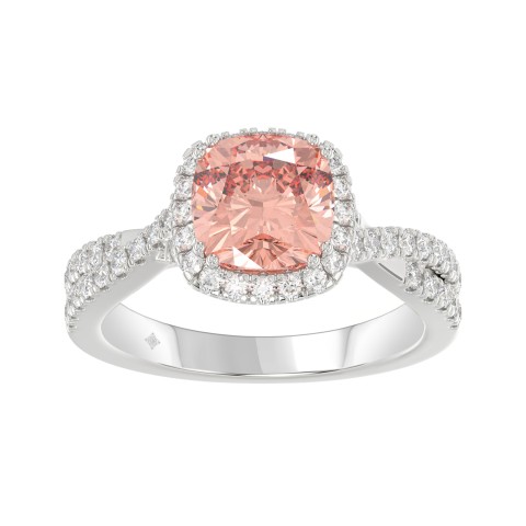 14K WHITE GOLD 2 1/2CT ROUND/CUSHION DIAMOND LADIES BRIDAL SET (CENTER STONE CUSHION PINK DIAMOND 2.00CT)