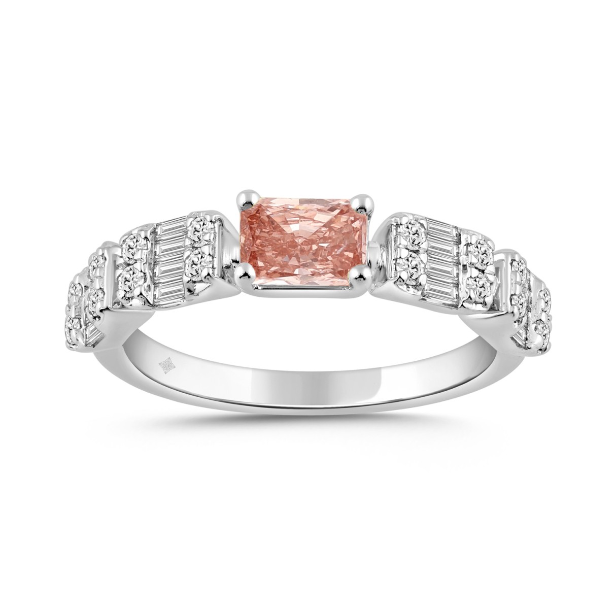 14K WHITE GOLD 1.00CT ROUND/BAGUETTE/RADIANT DIAMO...